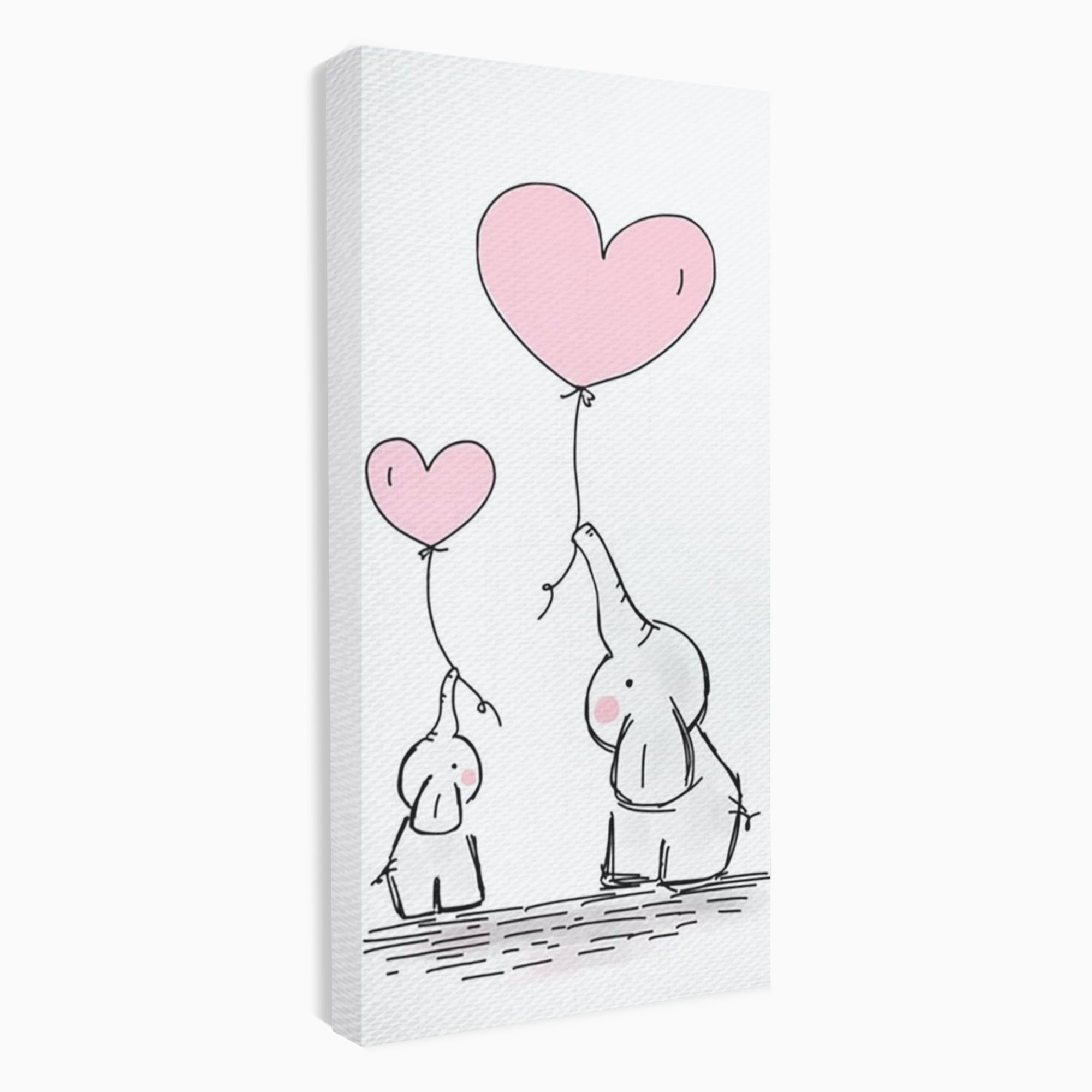 Tablou canvas cu ilustratie cu elefanti si baloane, fara rama, pe sasiu de lemn